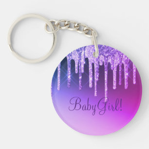 Purple Glitter Bling Girl Name Sparkle Glam Chic Keychain