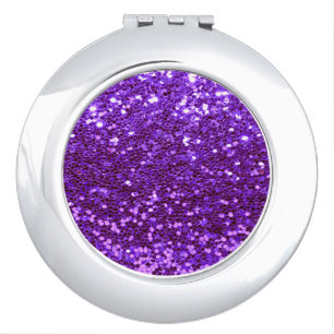 Purple Glitter Bling Sparkle Shiny Girly Chic Compact Mirror