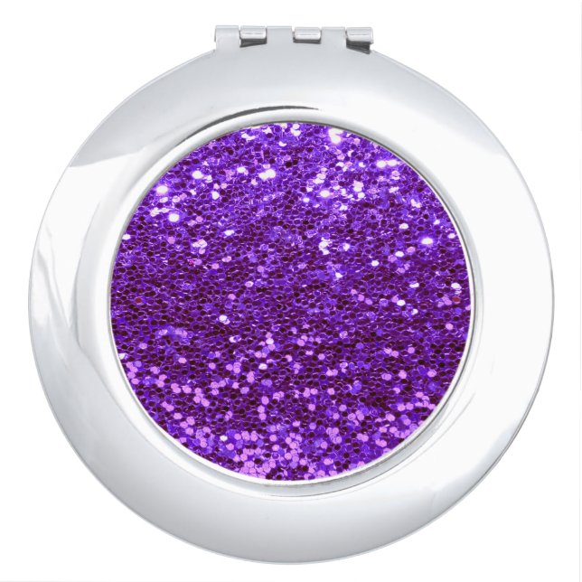 Purple Glitter Bling Sparkle Shiny Girly Chic Compact Mirror (Front)