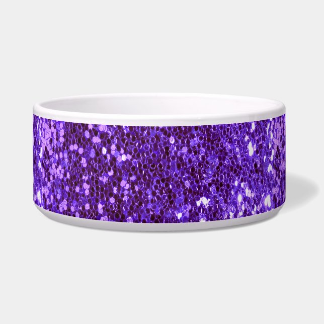 Purple Glitter Bling Sparkly Pet Dog Bowl (Front)