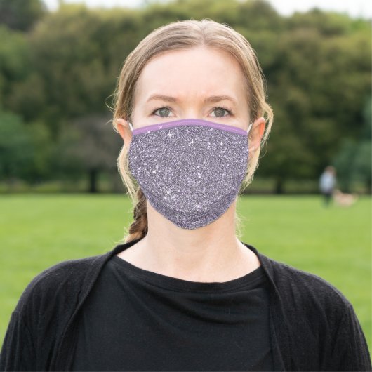 Purple Glitter Bling Stars Faux Silver Pattern Adult Cloth Face Mask (Outside)