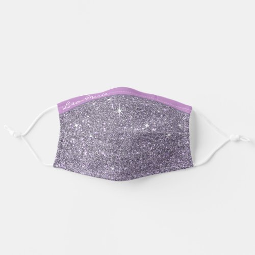 Purple Glitter Bling Stars Pattern Custom Name Adult Cloth Face Mask