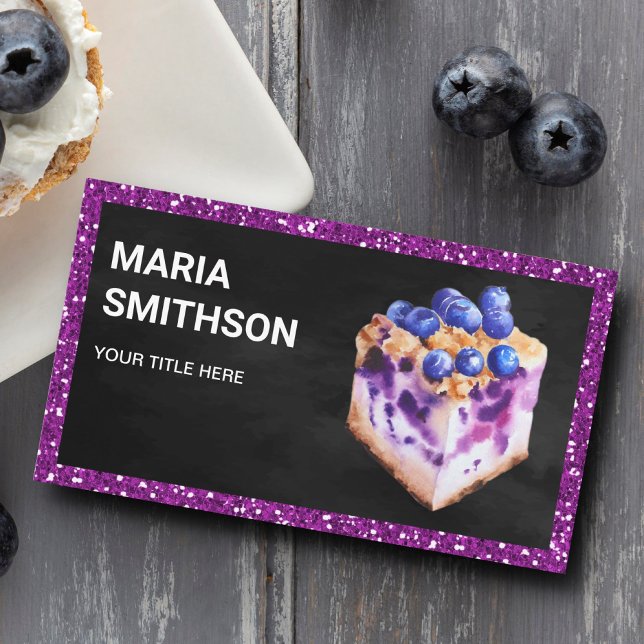 Purple Glitter Blueberry Cheesecake Pastry Bakery Business Card (Creator Uploaded)