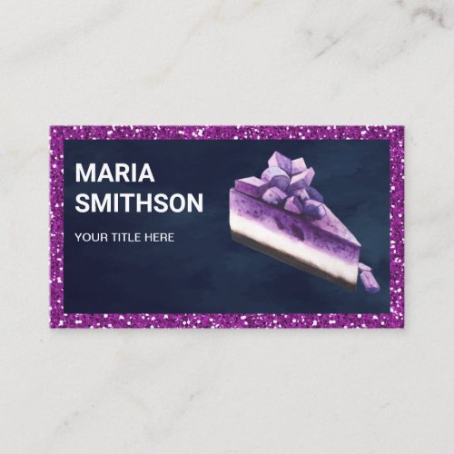 Purple Glitter Blueberry Cheesecake Slice Bakery Business Card