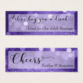 Purple Glitter Bokeh Script Mini Drink Ticket (Front & Back)