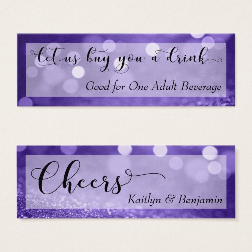 Purple Glitter Bokeh Script Mini Drink Ticket