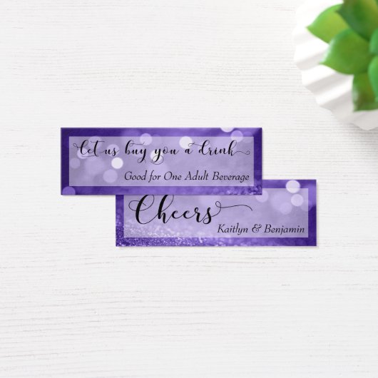 Purple Glitter Bokeh Script Mini Drink Ticket (Desk)