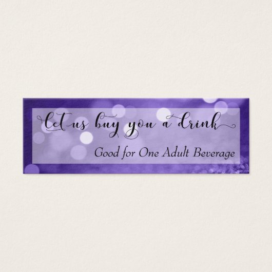 Purple Glitter Bokeh Script Mini Drink Ticket (Front)