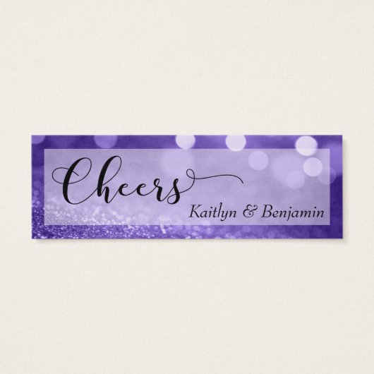 Purple Glitter Bokeh Script Mini Drink Ticket (Back)