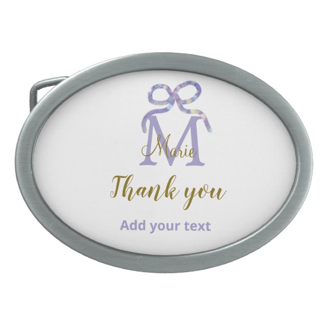 Purple glitter bow add name letter monogram thank  belt buckle (Front)