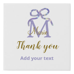 Purple glitter bow add name letter monogram thank faux canvas print