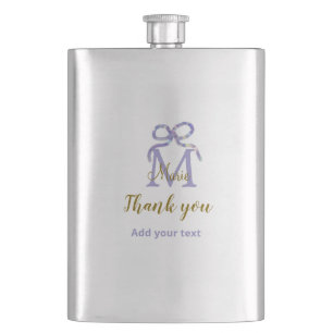 Purple glitter bow add name letter monogram thank flask