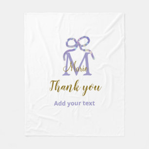 Purple glitter bow add name letter monogram thank  fleece blanket