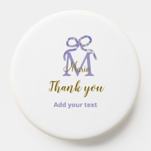 Purple glitter bow add name letter monogram thank PopSocket