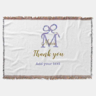 Purple glitter bow add name letter monogram thank throw blanket