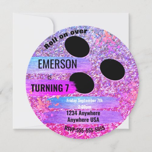 Purple Glitter BOWLING BALL bowlingbirthday party Invitation