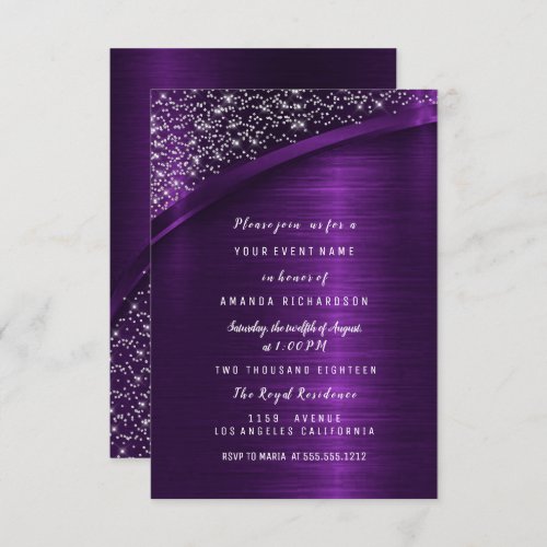 Purple Glitter Bridal Shower Birthday Sweet 16t Invitation