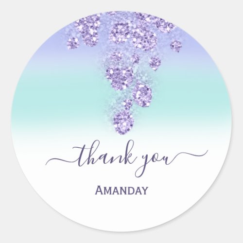 Purple Glitter Bridal Shower Sweet16th Thank Blue Classic Round Sticker