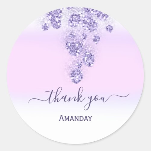 Purple Glitter Bridal Shower Sweet16th Thank Pink Classic Round Sticker