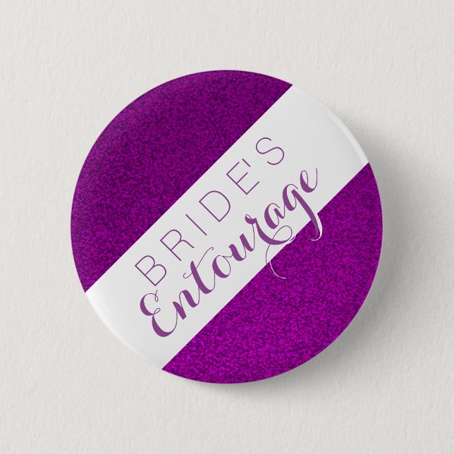Purple glitter bride's entourage bridesmaid button (Front)