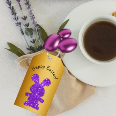Purple Glitter Bunny Happy Easter