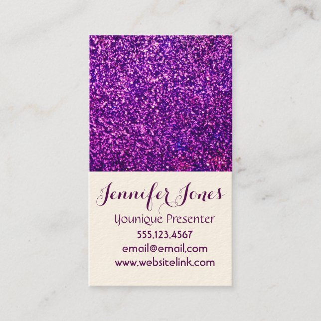 purple glitter business cards (Front)