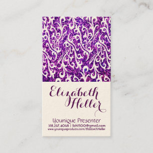 purple glitter business cards