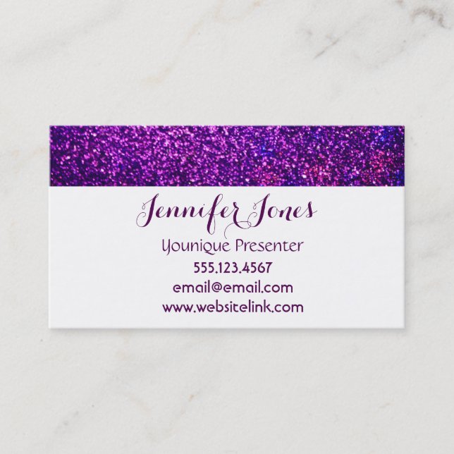 purple glitter business cards (Front)