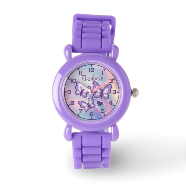 Purple Glitter Butterflies First Watch For Girls (Front)