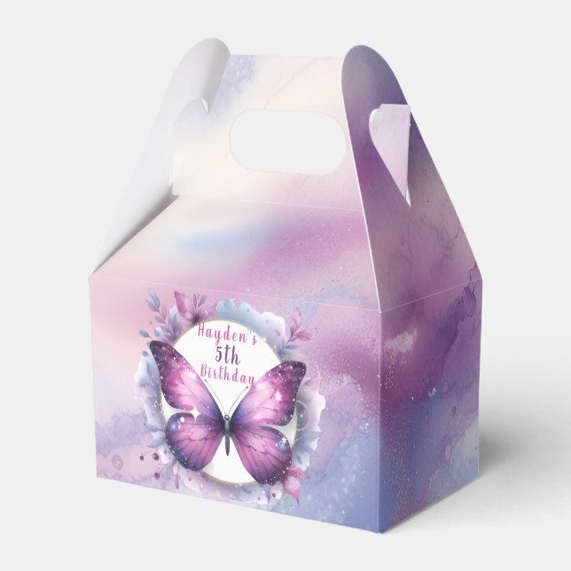 Purple Glitter Butterfly - Birthday Favor Boxes (Front Side)