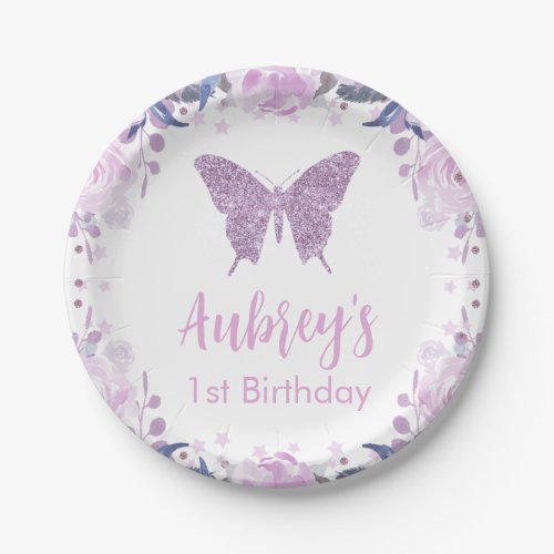Purple glitter Butterfly Birthday Paper Napkin Paper Plates