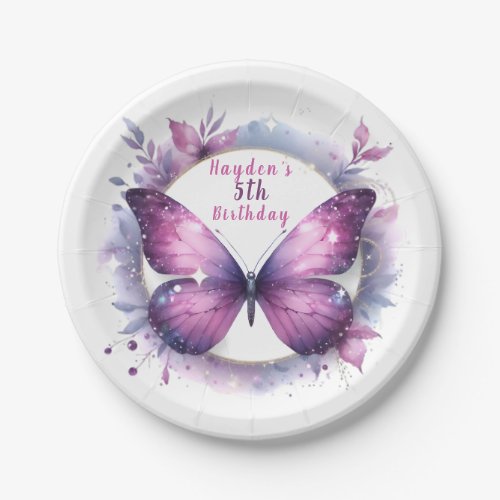 Purple Glitter Butterfly _ Birthday Paper Plates
