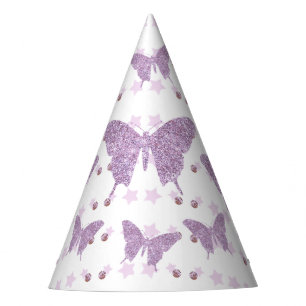 Purple Glitter Butterfly Birthday Party Hat