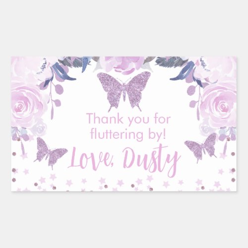 Purple glitter Butterfly Birthday Sticker