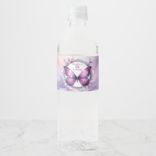 Purple Glitter Butterfly _ Birthday Water Bottle Label