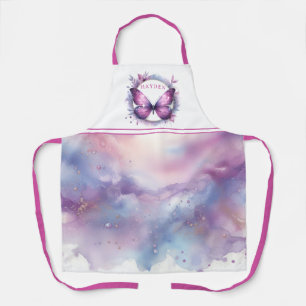 Purple Glitter Butterfly - Customized Initial Apron