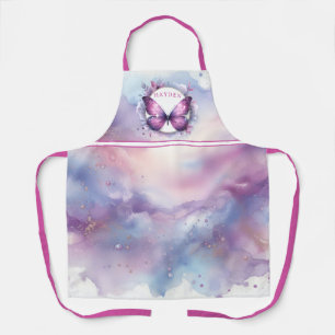 Purple Glitter Butterfly - Customized Initial Apron