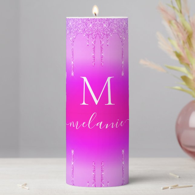 Purple Glitter Candle with Custom Name and Letter (In Situ)