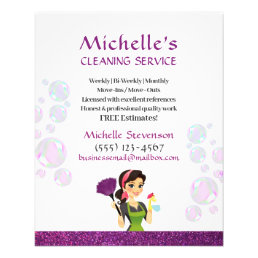 Purple Glitter Cartoon Maid House Cleaning Service Flyer