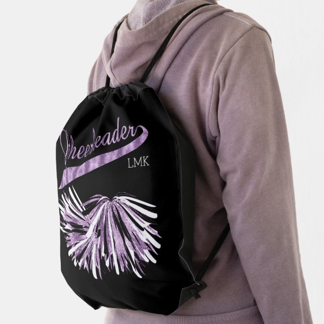 Purple Glitter Cheerleader Pom Poms - Monogram Drawstring Bag (Insitu)