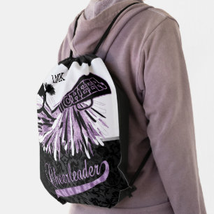 Purple Glitter Cheerleader with Pom Poms Drawstring Bag
