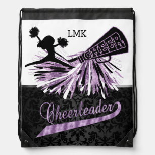 Purple Glitter Cheerleader with Pom Poms  Drawstring Bag