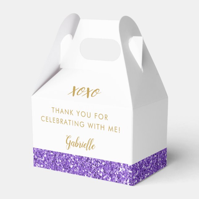 Purple Glitter Chic Modern Birthday Mitzvah Favor Boxes (Front Side)