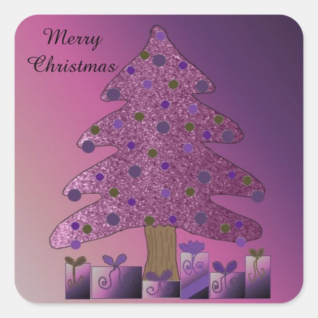 Purple Glitter Christmas Tree Square Sticker (Front)