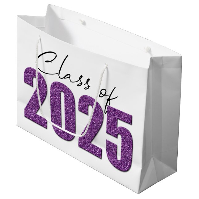 Purple Glitter Class of 2025 Large Gift Bag (Front Angled)