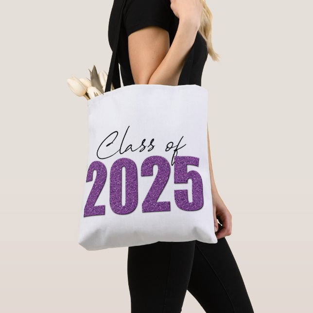 Purple Glitter Class of 2025 Tote Bag (Close Up)