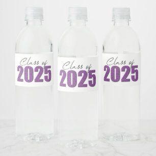 Purple Glitter Class of 2025 Water Bottle Label