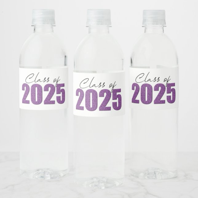 Purple Glitter Class of 2025 Water Bottle Label (Bottles)