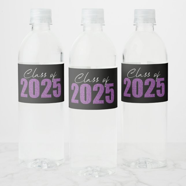 Purple Glitter Class of 2025 Water Bottle Label (Bottles)