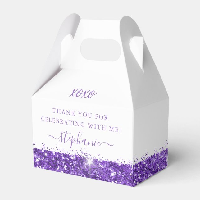 Purple Glitter Confetti Birthday Mitzvah Thank You Favor Boxes (Front Side)